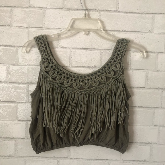 POL Green Boho Fringe Crop Tank Top Asst Sizes - Picture 4 of 6